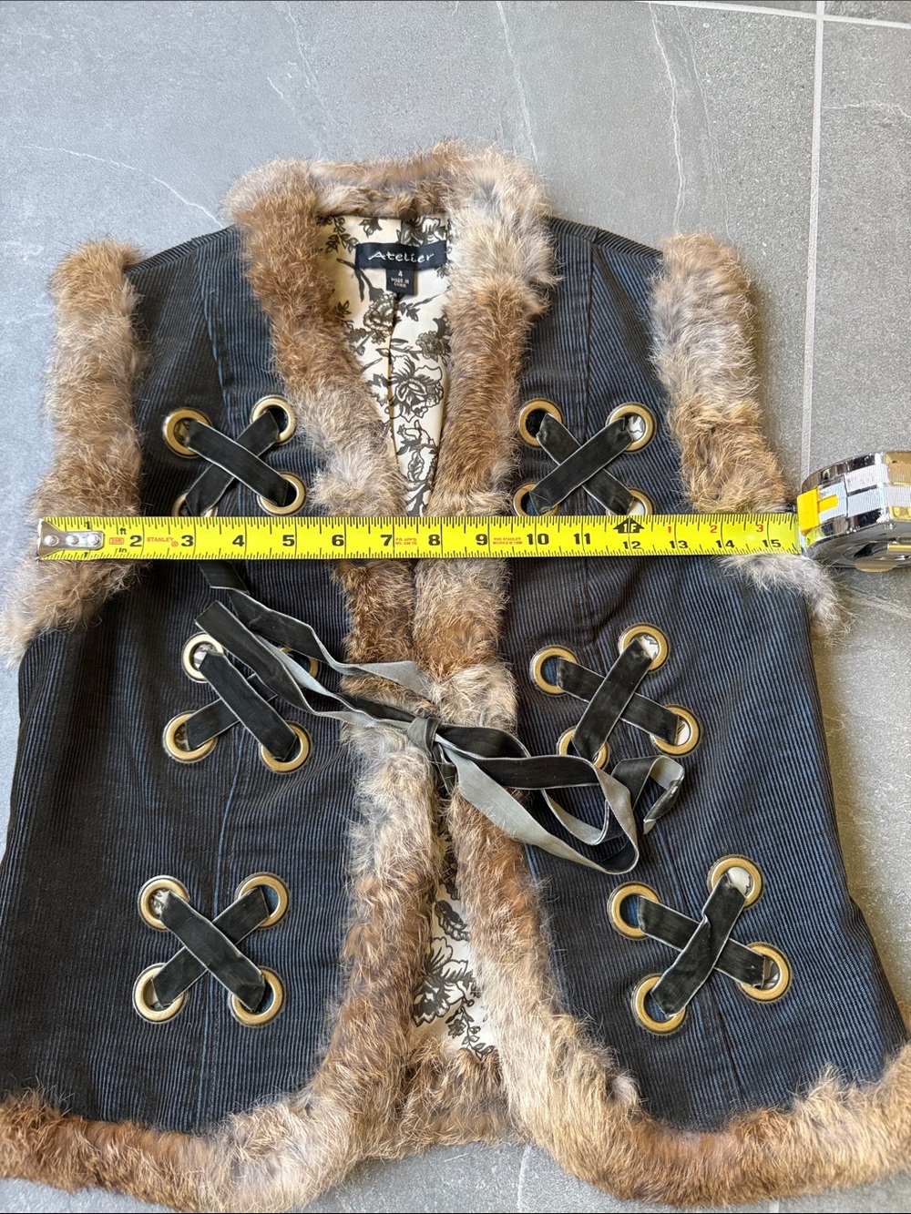 Corduroy Vest with Rabbit Fur Trim – Fully Lined - Picture 9 of 9